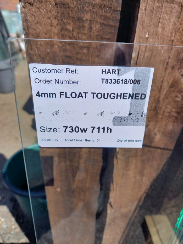 Toughened glass, suitable for Hartley greenhouses 