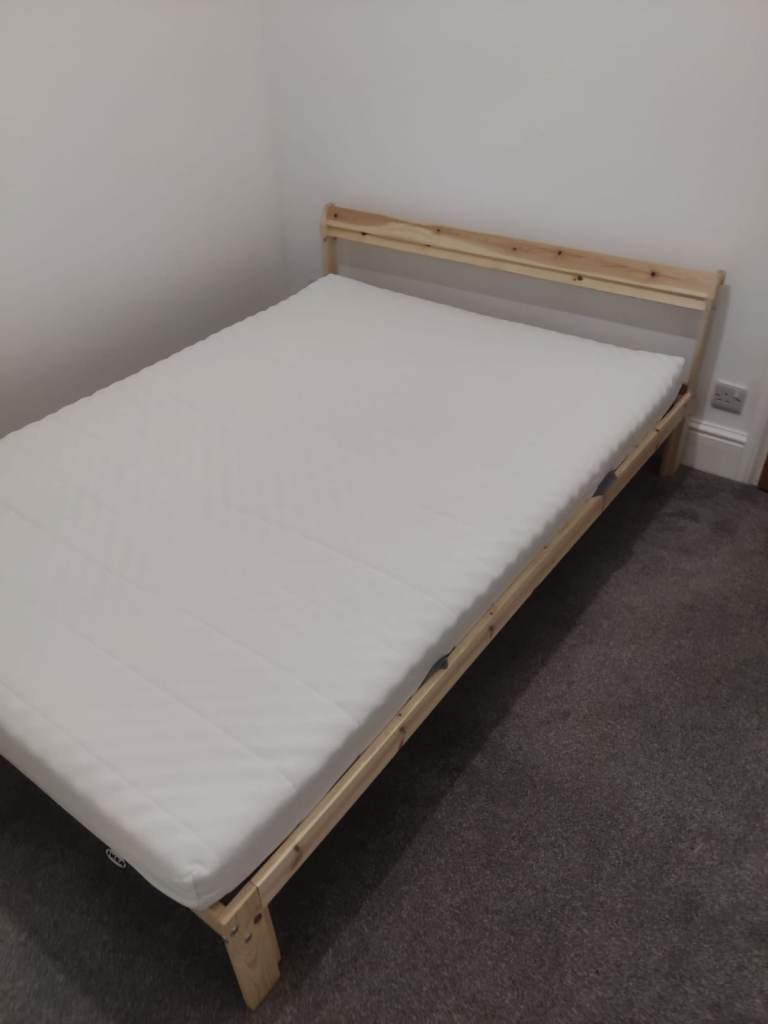 IKEA NEIDEN Double Wooden Bed Frame and ÅFJÄLL Mattress – Exeter – Good Condition