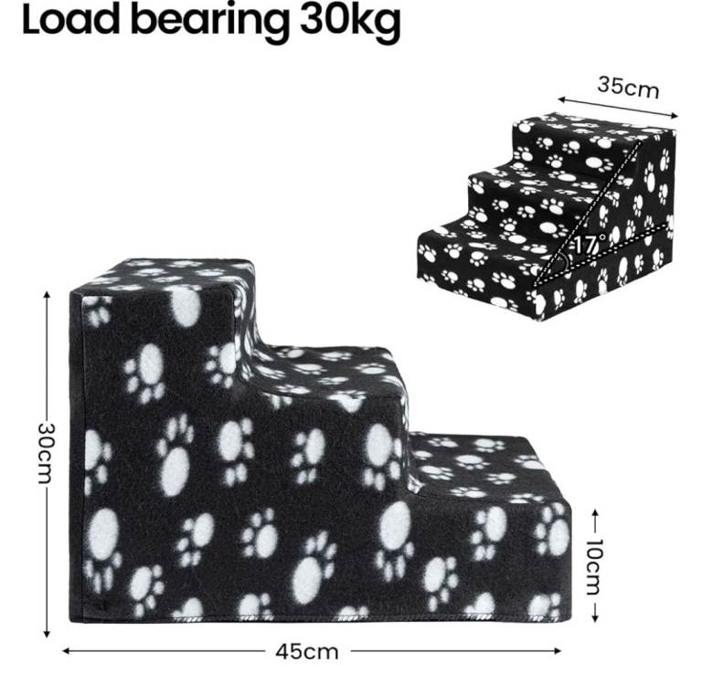 A new still boxed flat packed black plastic 3 steps Step Dog Steps for Bed 