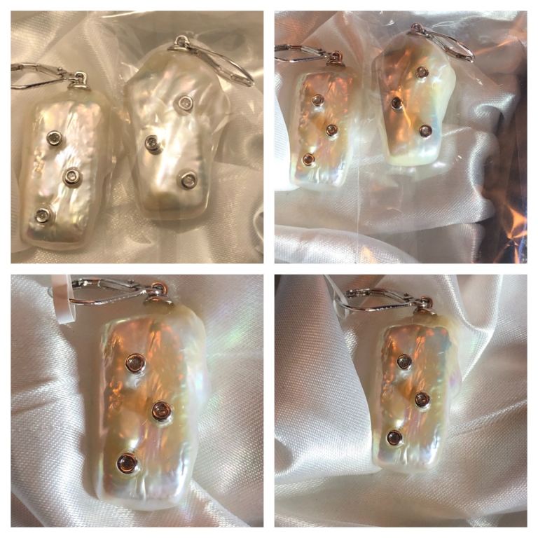 Baroque Pearls diamond earrings silver 925 brand new 