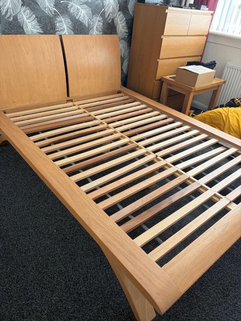 Wooden Double Bed Frame with Slats – Good Condition