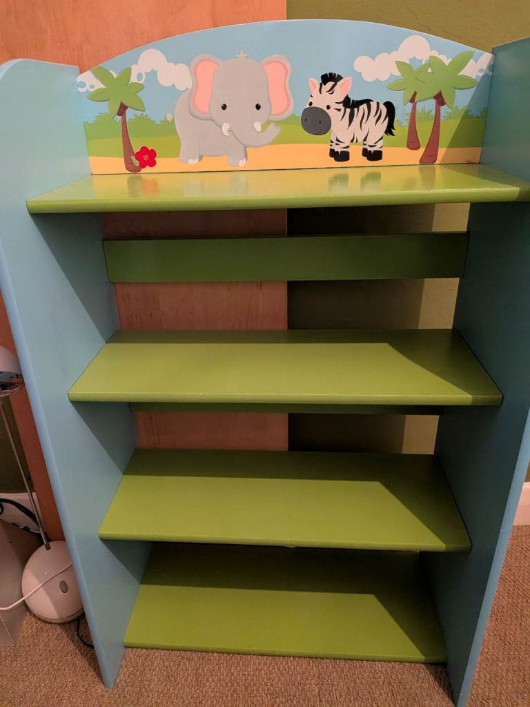 Kids Safari Theme Bookshelf / Storage Unit with Elephant & Zebra