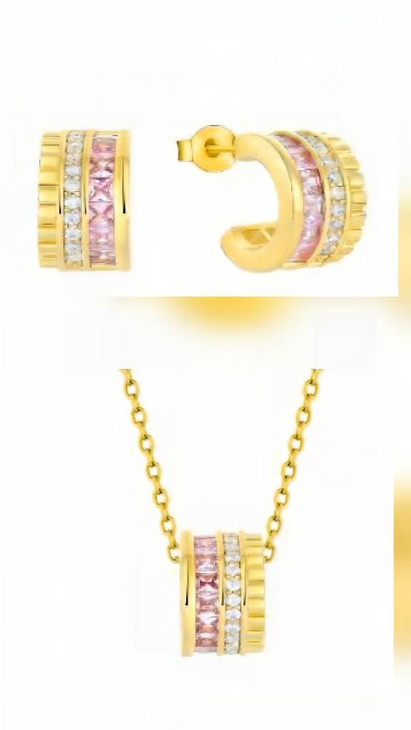 18ct Gold Plated Solid 925 Silver CZ Set Christmas Gift Girls Women High Quality