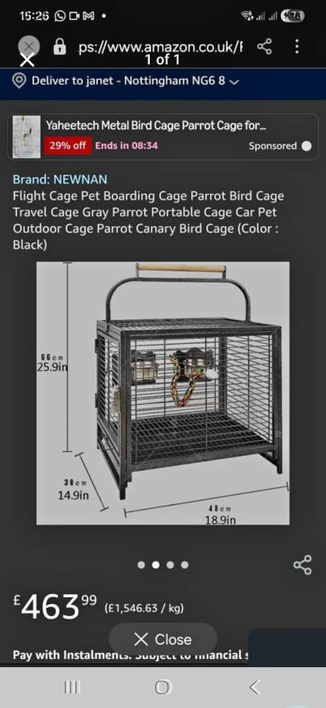 Bird carrier cage 