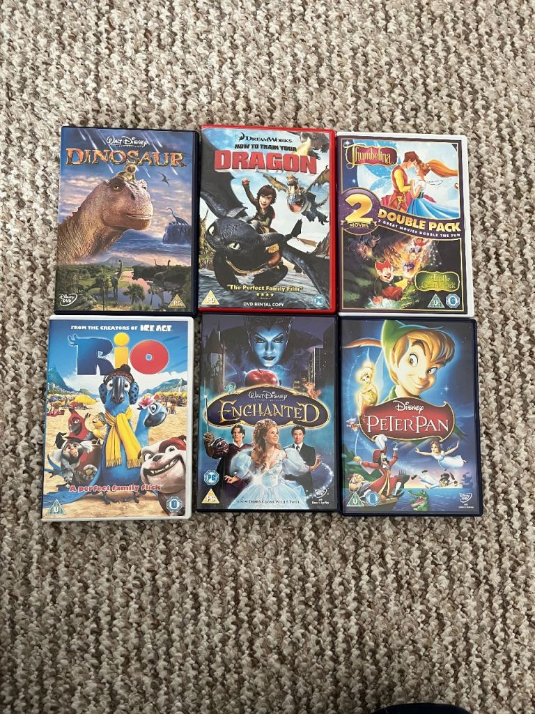 DVD Bundle - Dinosaur, How To Train Your Dragon, Thumbelina, Rio, Enchanted & Peter Pan