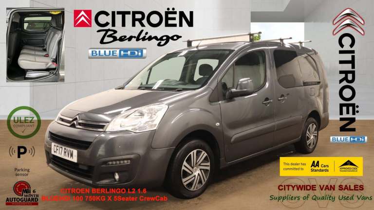 2017 Citroen Berlingo 1.6 BlueHDi 750Kg X 100ps 5 Seater Crew Cab NO VAT Crew Van Diesel Manual