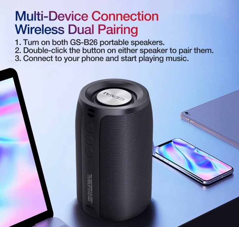 Portable Wireless Bluetooth Speaker, 15W Stereo Mini Waterproof Subwoofer