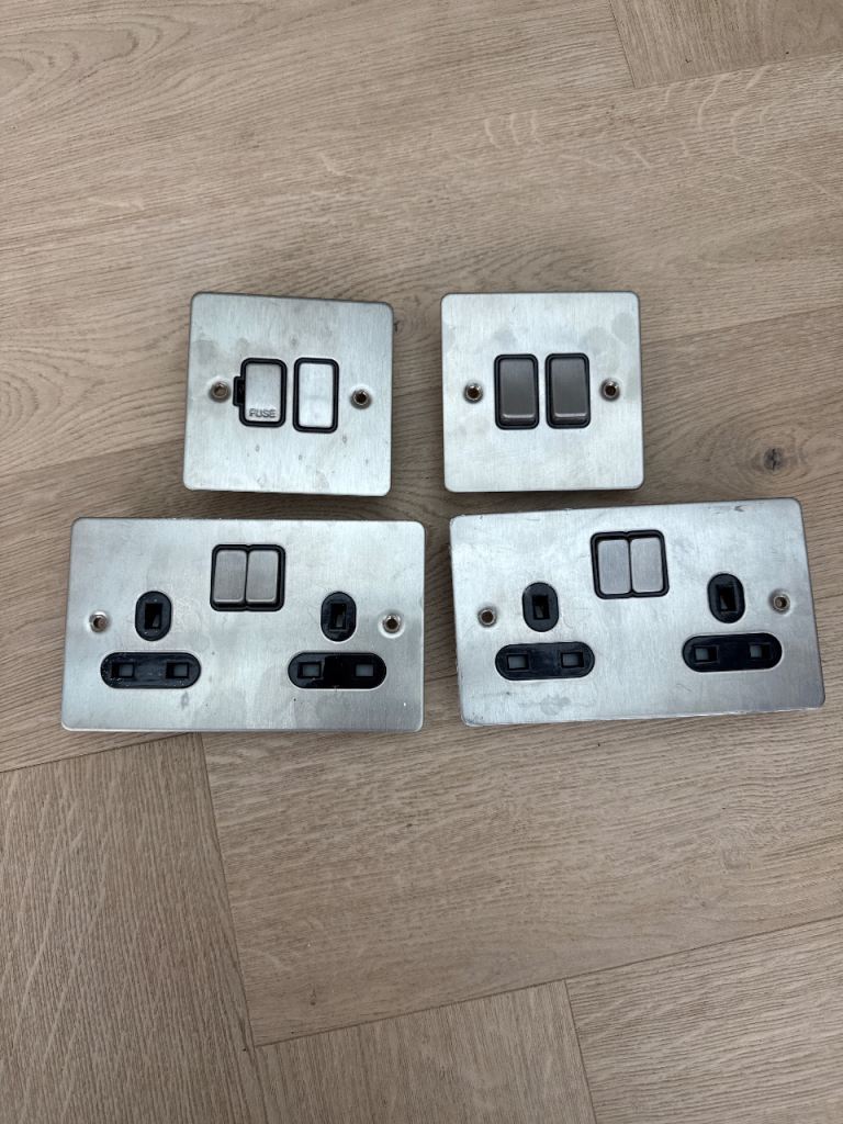 Brushed Chrome Double Sockets and Fused Spur Switches