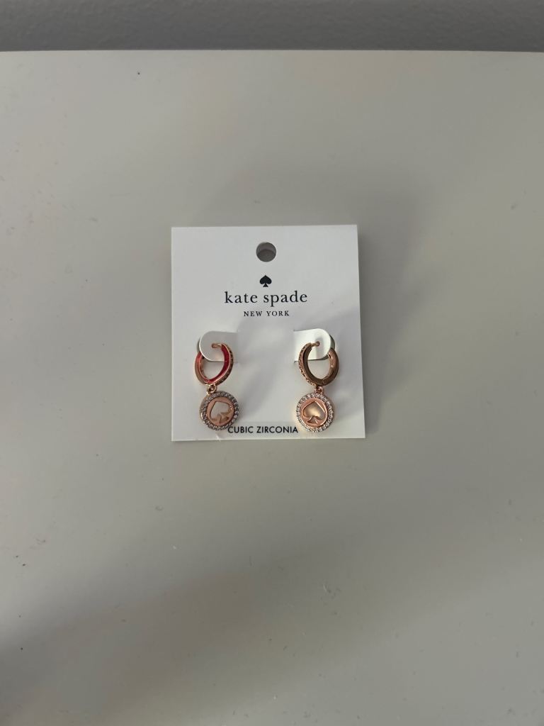 Kate Spade Rose Gold Hoop Earrings with Cubic Zirconia – New