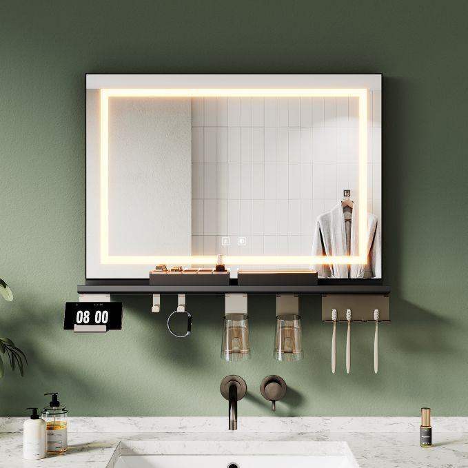 image for New Rectangular LED Illuminated Anti-Fog Bathroom Mirror with Shelf  700 x 500mm 