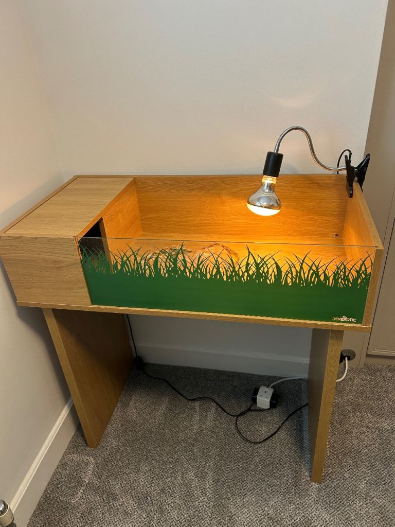 Tortoise table with stand heat lamp and mat