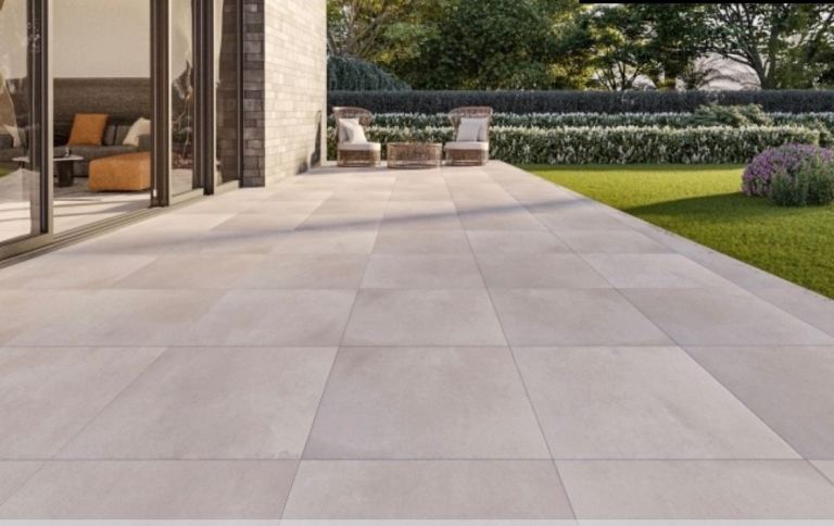 Outdoor Patio Tiles Kingsbury Beige Rustic Edge Stone Effect Porcelain Outdoor Slab 28 tiles