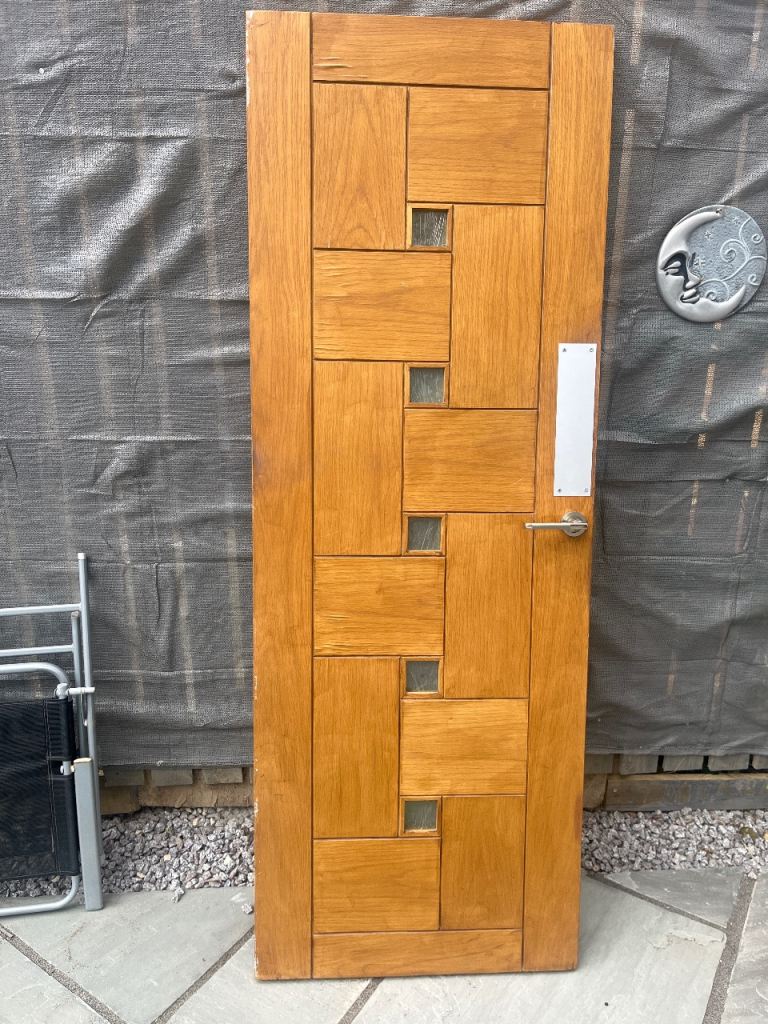 Solid Wood Internal Door with Glass Panels and Handle