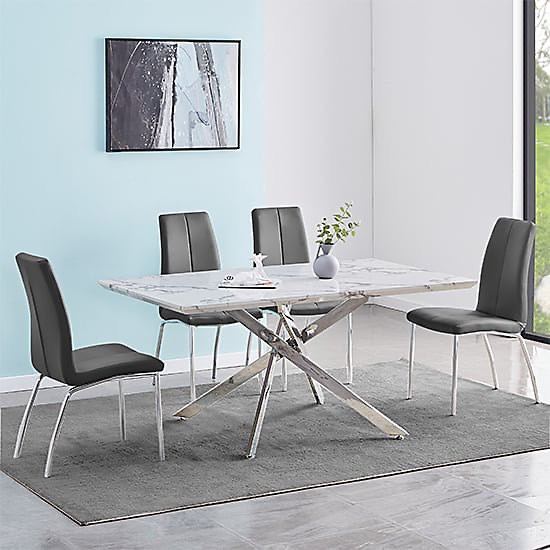 White Marble Dining Table 160cm – High Gloss – Chrome Legs – £90 🔥