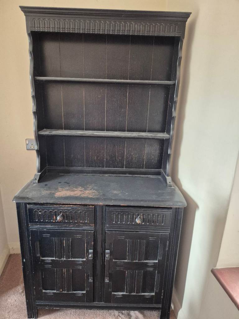 Black Wooden Dresser with Shelves – Fair Condition