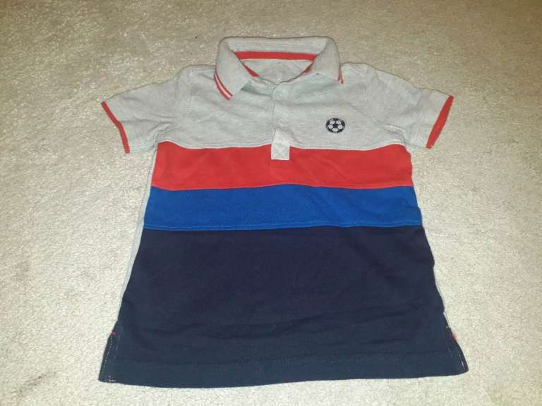Mothercare Grey/Red/Blue Coloured Striped Boys T-Shirt (18-24 months)