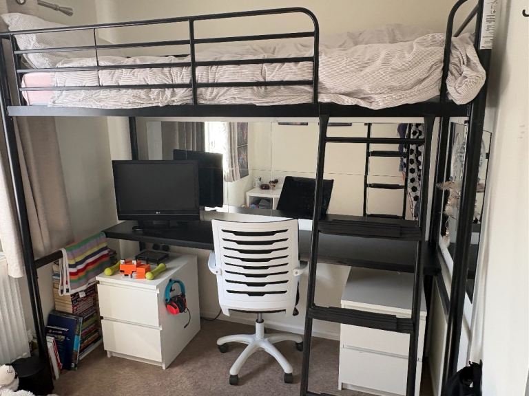 Habitat Riley High Sleeper Metal Bed Frame & Desk - Black