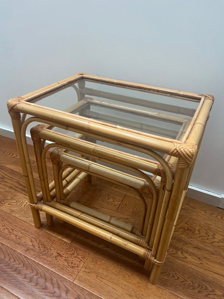 1970 mid century Italian bamboo coffee tables x 3 