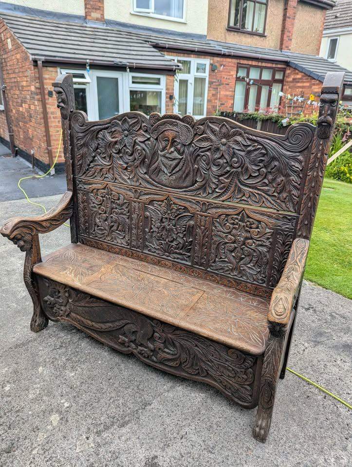 Solid oak antique settle