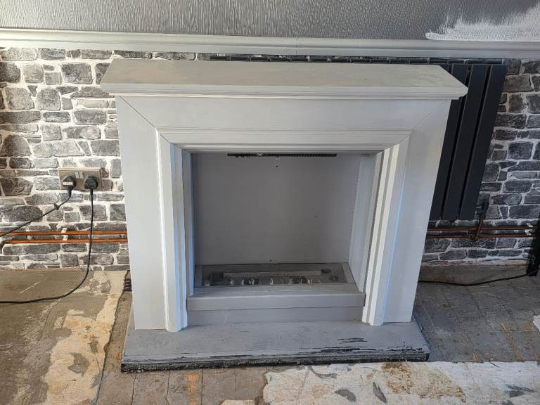 Electric fireplace with heater and lights