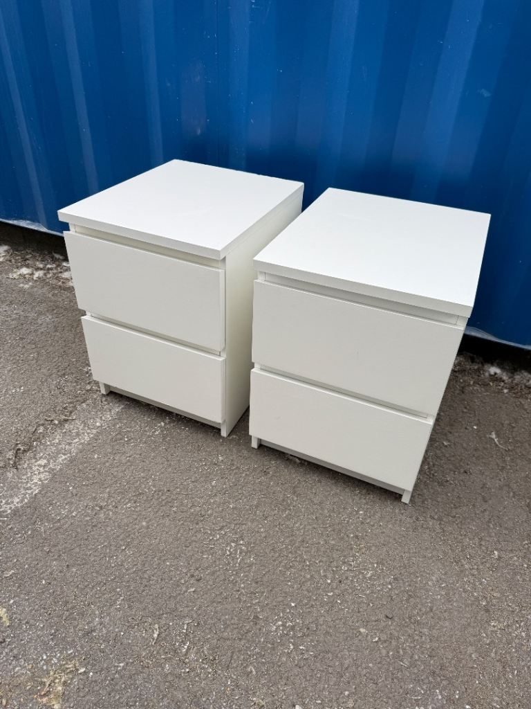 FREE DELIVERY TWO IKEA MALM WHITE BEDSIDE TABLES GOOD CONDITION