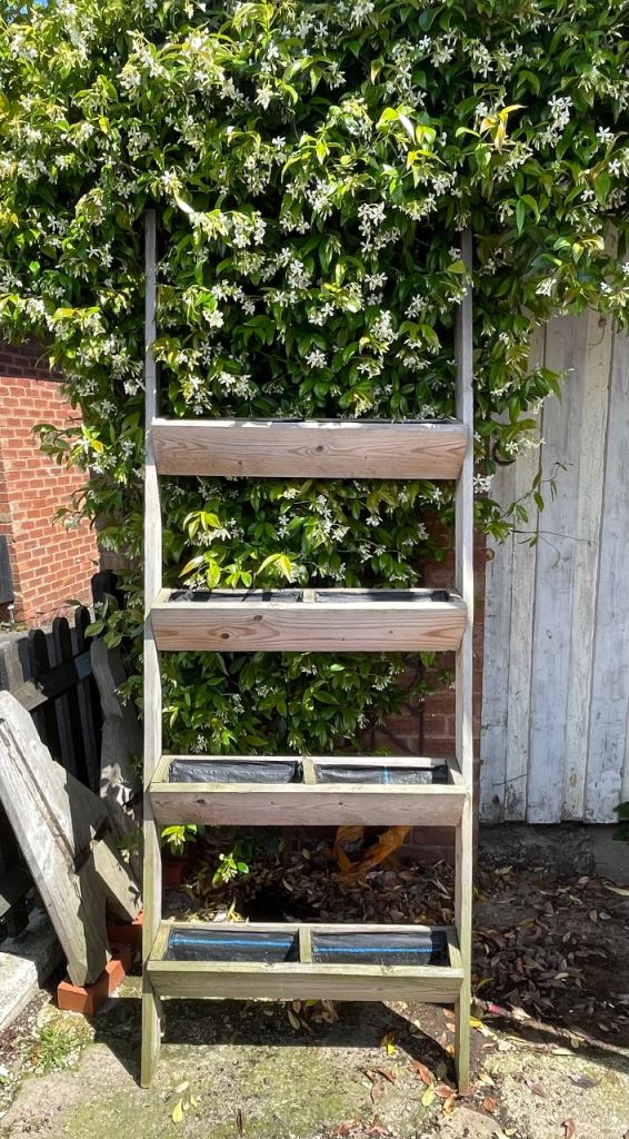 WOODEN PLANT LADDER 4 TIER HERBS SALADS HANGING PLANTS VGC