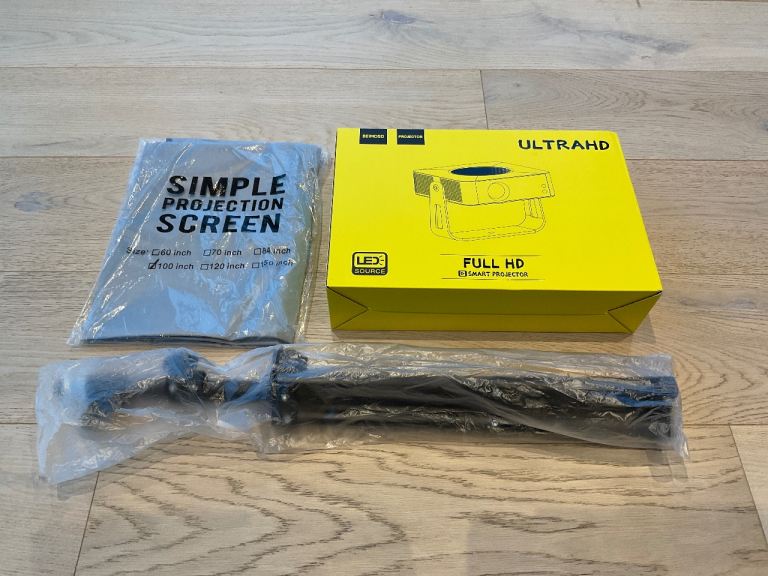 Brand New Full HD Smart Projector Bundle – Screen & Tripod Included