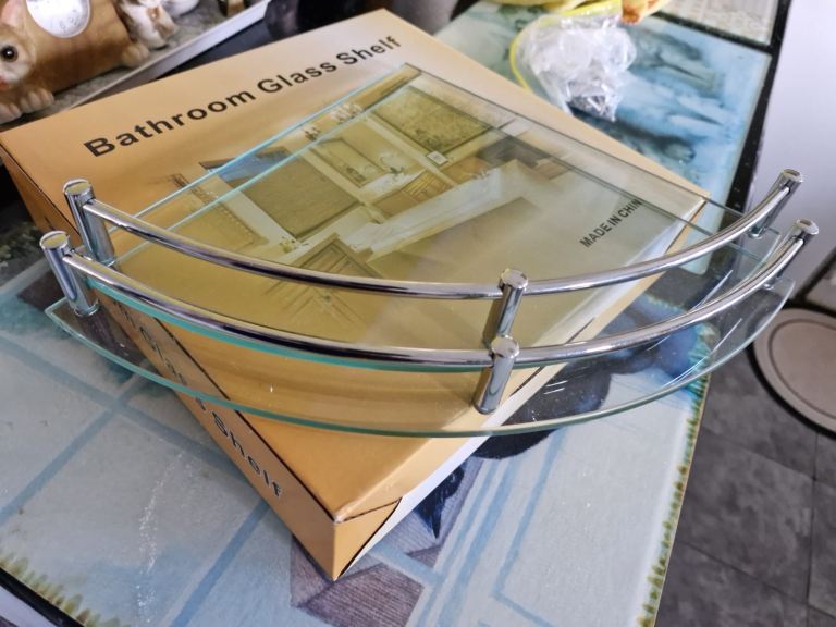 Two Glass Bathroom Corner Shelves 