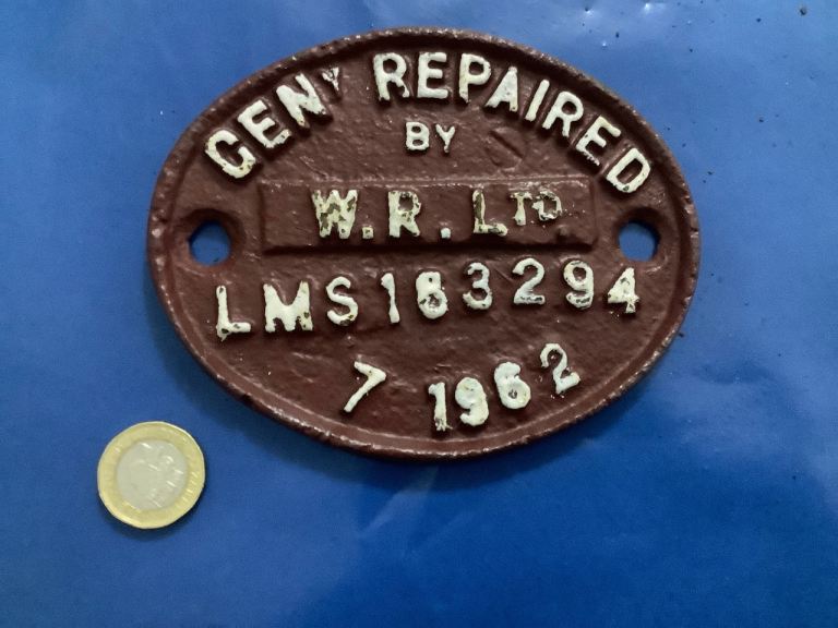 Vintage Cast LMS-163294 Railway Wagon Plate Genly Repaired W.R Ltd 7-1962