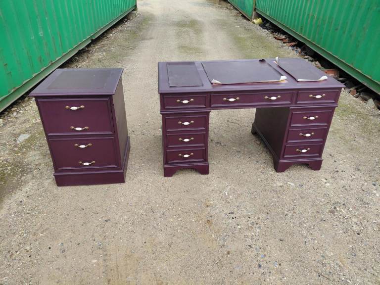 Executive Pedestal Office Desk & Matching Filing Cabinet Burgundy Mahogany Home DELIVERY AVAILABLE!