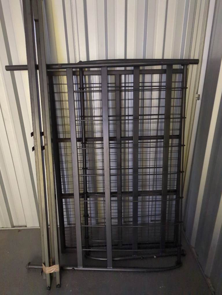 Double bed, sleigh design, metal.