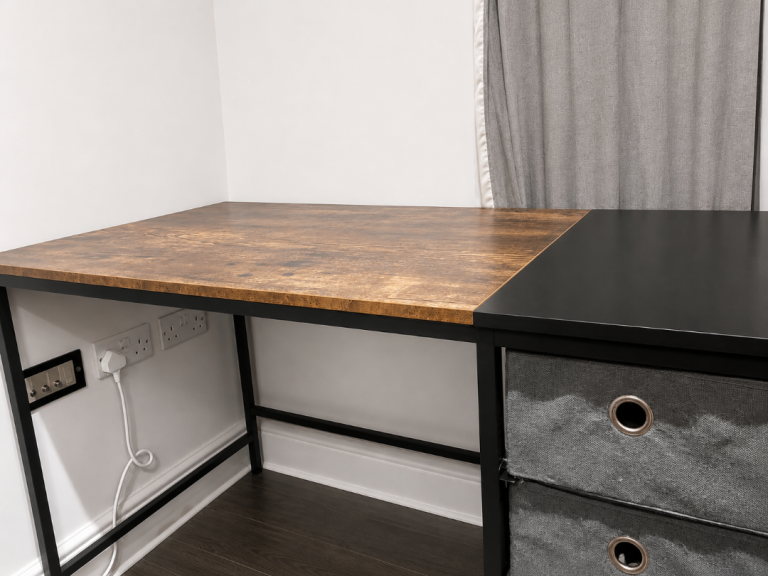 Industrial Style Desk with Fabric Drawers, Barely Used