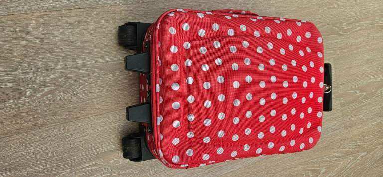 Small Red Polka Dot Suitcase with Wheels – Great for Kids
