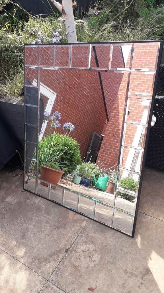 Large Square Wall Mirror with Bevelled Edges – Good Condition