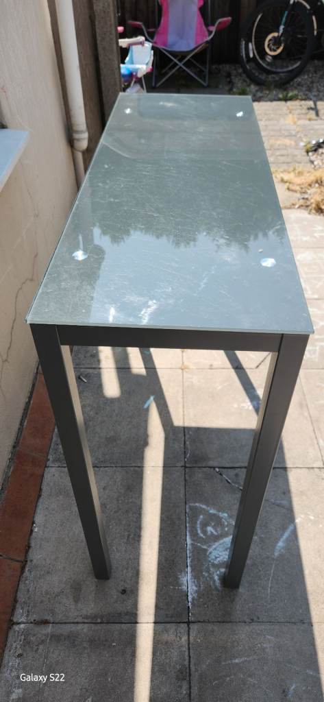 Grey Glass Top Console Table – Good Condition