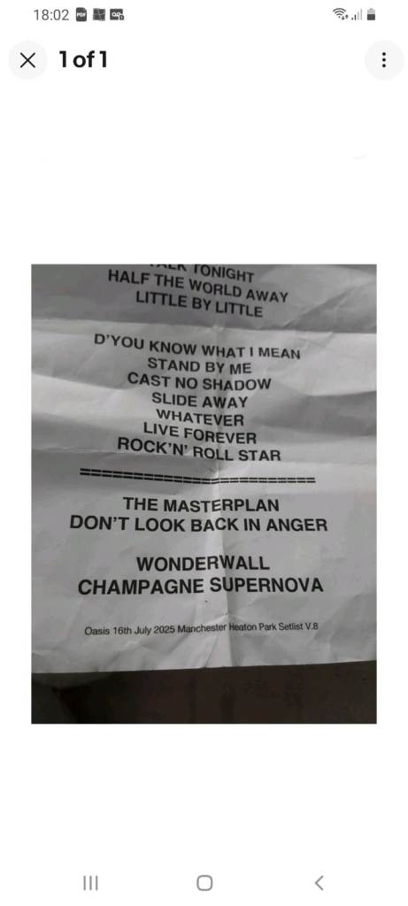 Oasis Manchester Heaton Park Setlist 2025