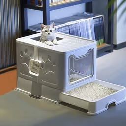 Foldable Cat Litter Box 51L with 2 Exits & Drawer