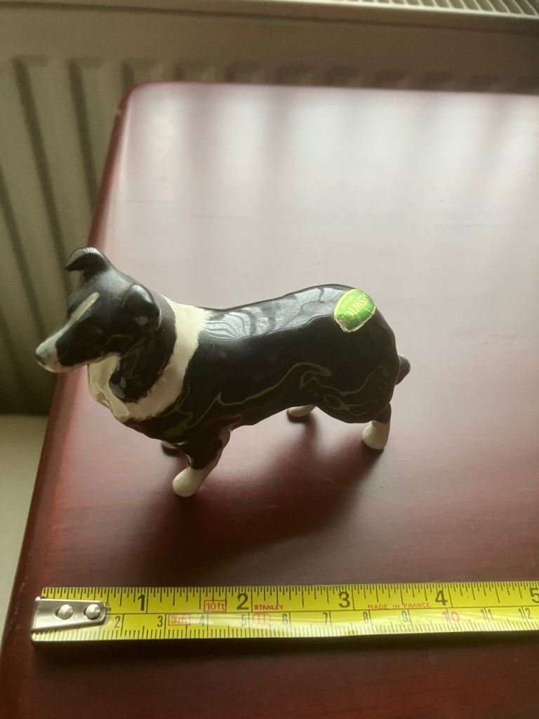Vintage Ceramic Collie Dog Figurine - Black and White