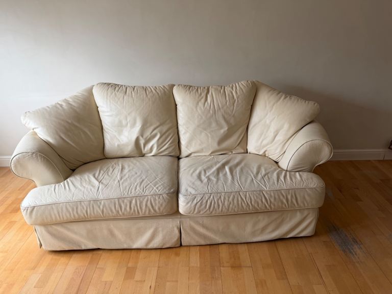Cream leather 3 seater sofa and 2 chairs - collection only