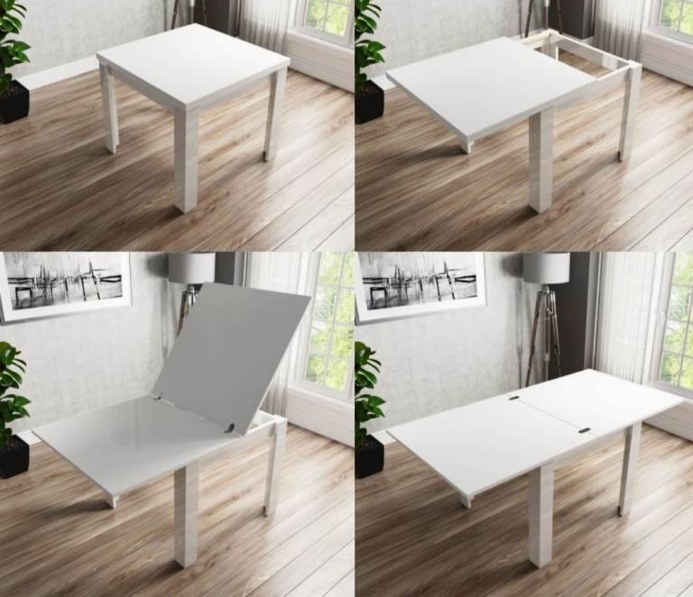 NEW LOW PRICE again!-Stylish white gloss expandable dinning table with 2 free chairs 