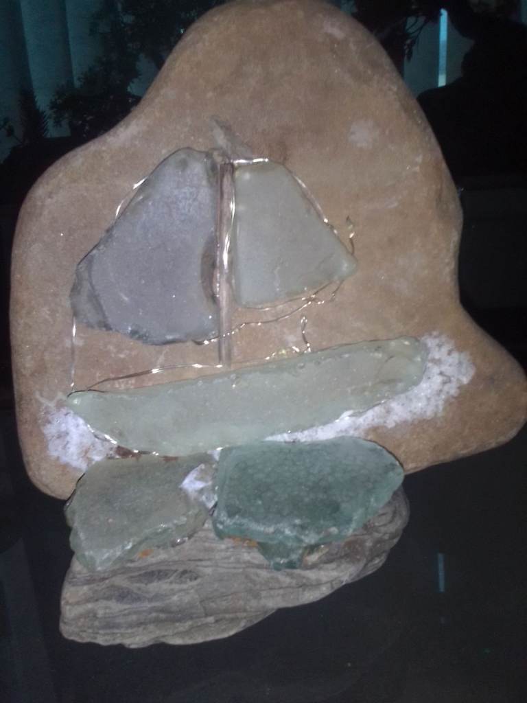 Pebble and sea glass art 