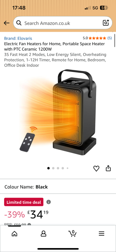 Elovaris Portable Electric Fan Heater with Remote