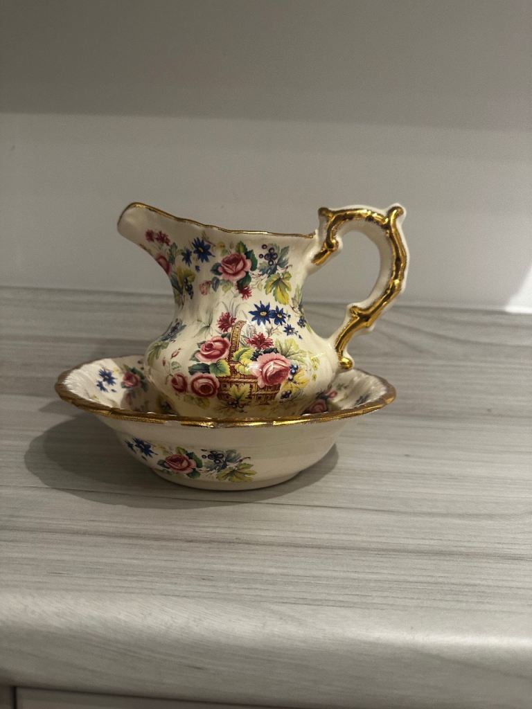 image for - Vintage Floral Porcelain Jug and Bowl Set