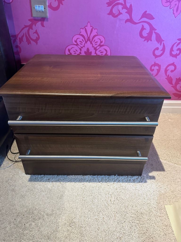 A set of 2 Dark Wood 2-Drawer Bedside Table / Nightstand