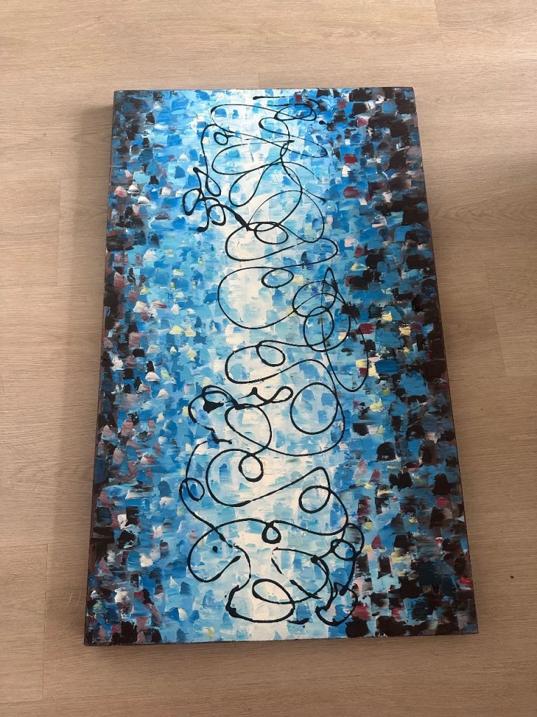Abstract Blue and Black Canvas Painting - Good Condition