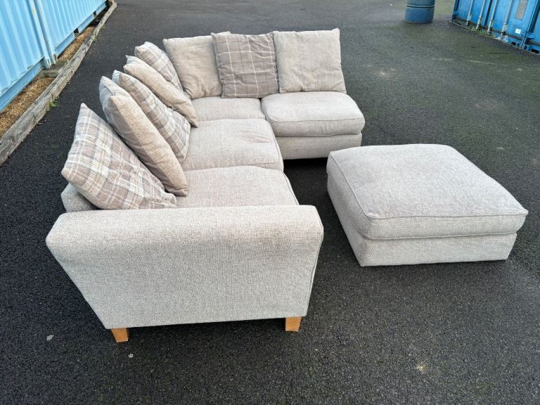 Beige L Shape corner sofa with matching footstool DELIVERY AVAILABLE