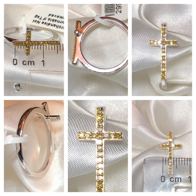 Yellow Diamond Ring Holy Cross Size P Sterling Silver 925 platinum overlay new 