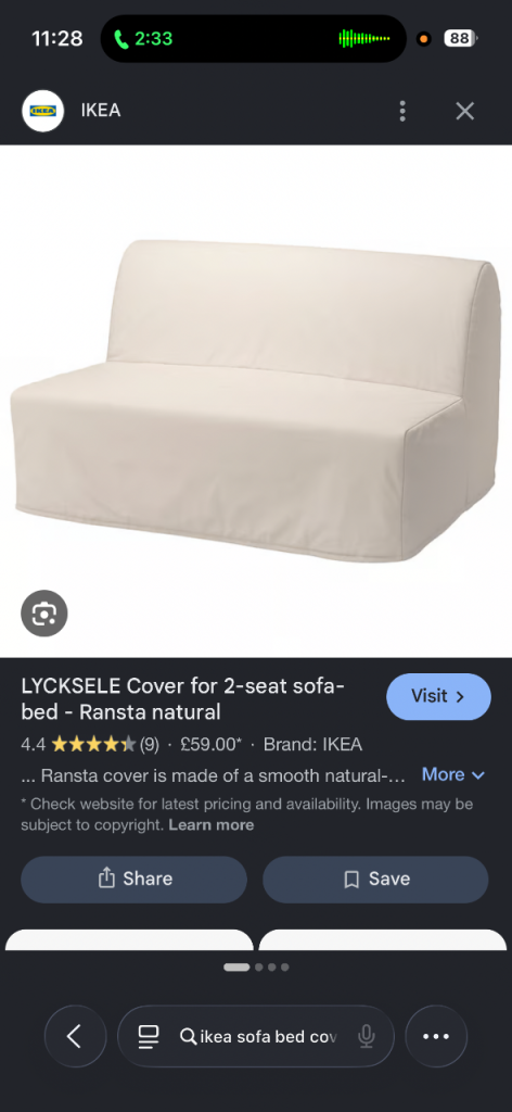 IKEA LYCKSELE Sofa Bed Cover – Ransta Natural, Good Condition