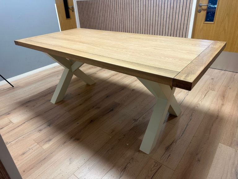Wayfair Longview Oak Solid Wood Dining Table Buttermilk Cream X Cross Legs rrp £850