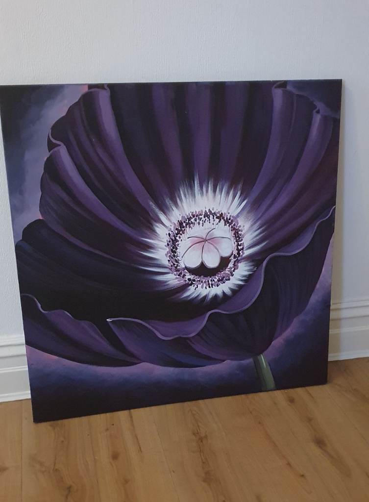 Large Purple Poppy Canvas Painting –- 95cm x 95cm